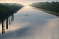 The photo shows a canoeist on the WisÃâa River. Royalty Free Stock Photo